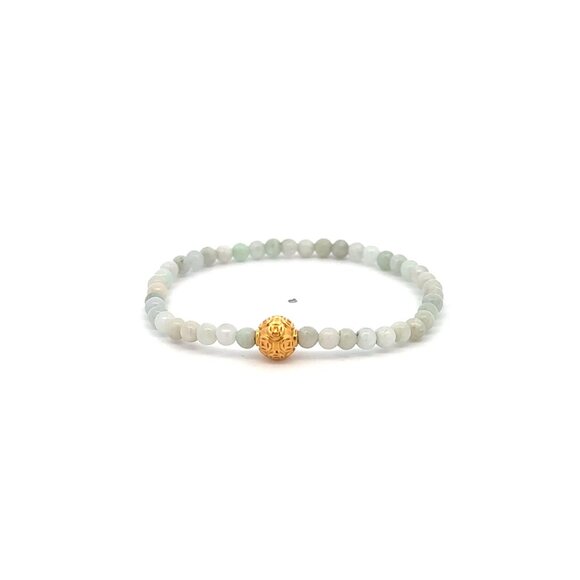 RAFANTHIA Jewelry - 18K Gold Money Coin Ball Lucky Charm Bracelet Mini Gemstone Natural Burmese Jade